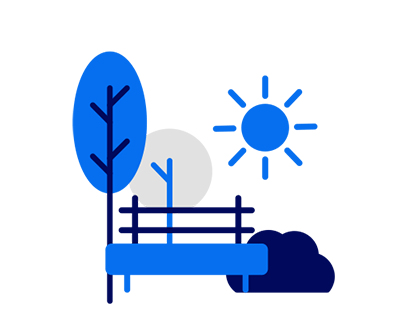 A blue and white image of a bench and trees AI-generated content may be incorrect.
