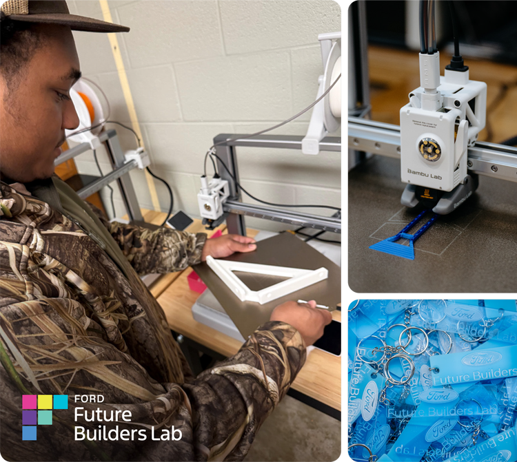 Collage of Future Builders Lab kids and equipment