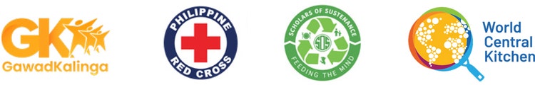 Gawad Kalinga, Philippine Red Cross, Scholars of Sustenance, and World Central Kitchen logos