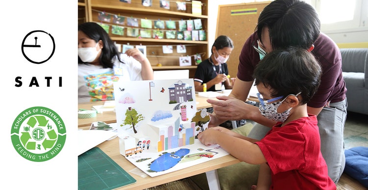 SATI and Scholars of Sustanance logo with a photo of a classroom of small children